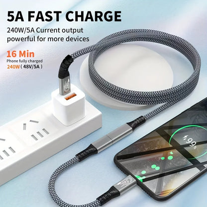 Cabo Extensor USB-C 10 pés - Carregamento 240W e Transmissão de Dados 20Gbps