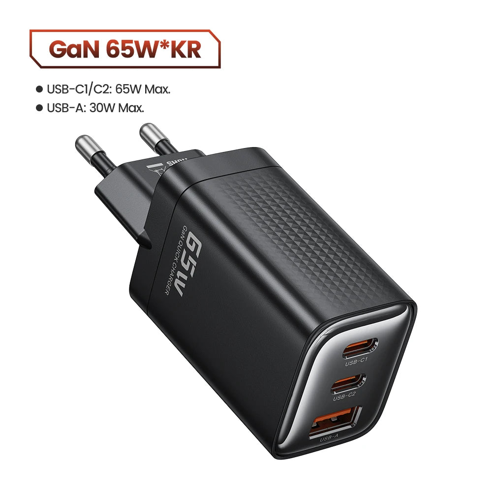 Carregador Toocki GaN 65W USB Type C - Carregamento Rápido para iPhone e Samsung