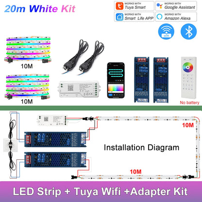 Fita de LED COB RGB Endereçável 1-25M 24V WS2811 com Controle Tuya WiFi