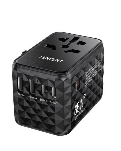 Adaptador de Viagem Universal LENCENT 65W GaN com 2 USB e 3 Type C - Carregador Rápido para EU