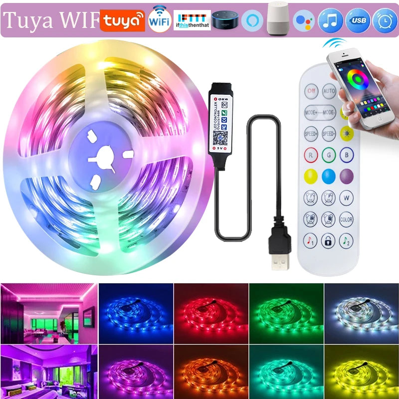 Fita de LED Tuya WiFi RGB 5050 - Iluminação Inteligente para Ambientes