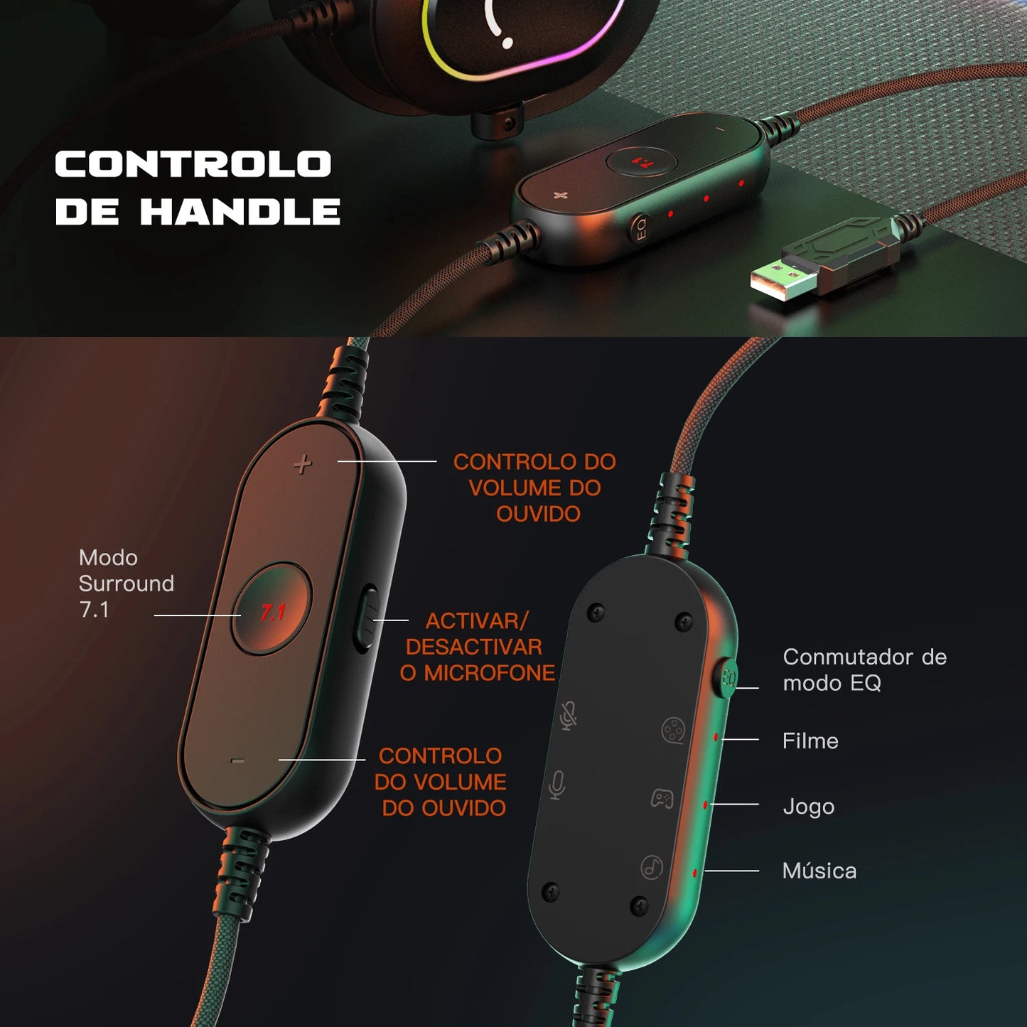 Fone de Ouvido Gamer Fifine H6 com RGB e Microfone - Som Surround 7.1