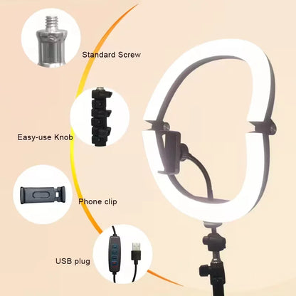 Ring Light LED de 10 Polegadas com Tripé Dobrável de 1,1m + O-Clamp - Iluminação Perfeita para Fotografia, Transmissões Ao Vivo e Maquiagem