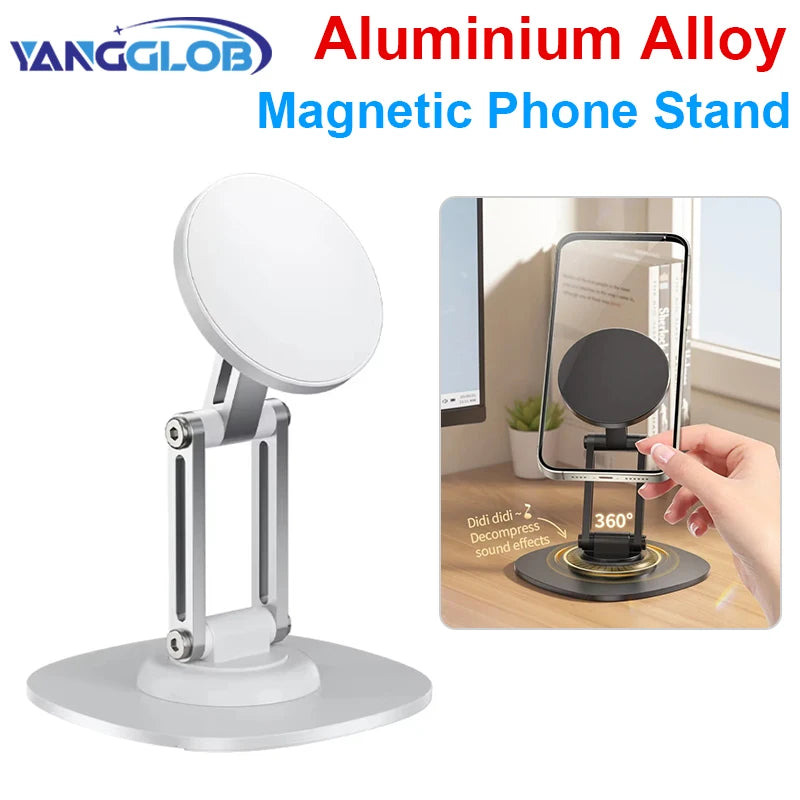 Suporte de Mesa Magnético Dobrável em Liga de Alumínio com Rotação 360° para iPhone com MagSafe