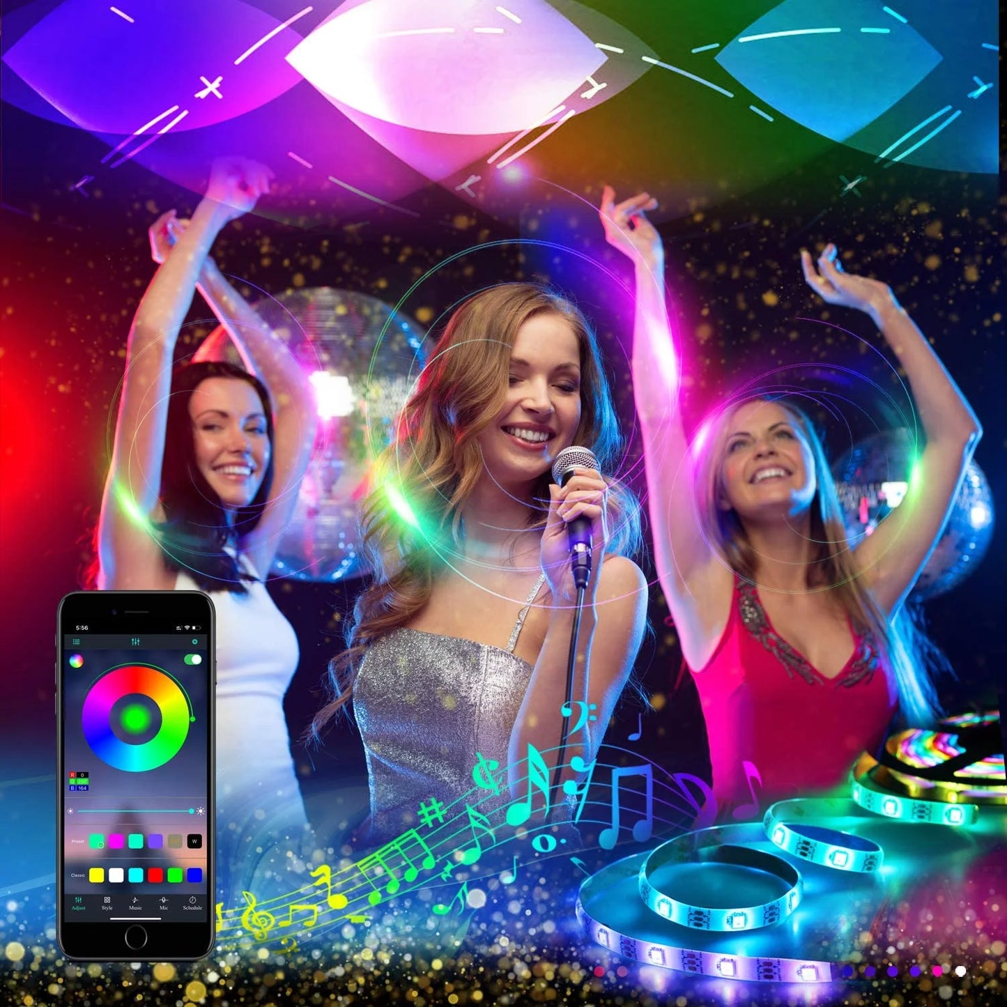 Fita de LED WS2812 Dream com Controle APP - Conjunto Completo com Fonte de Alimentação e Controle Remoto