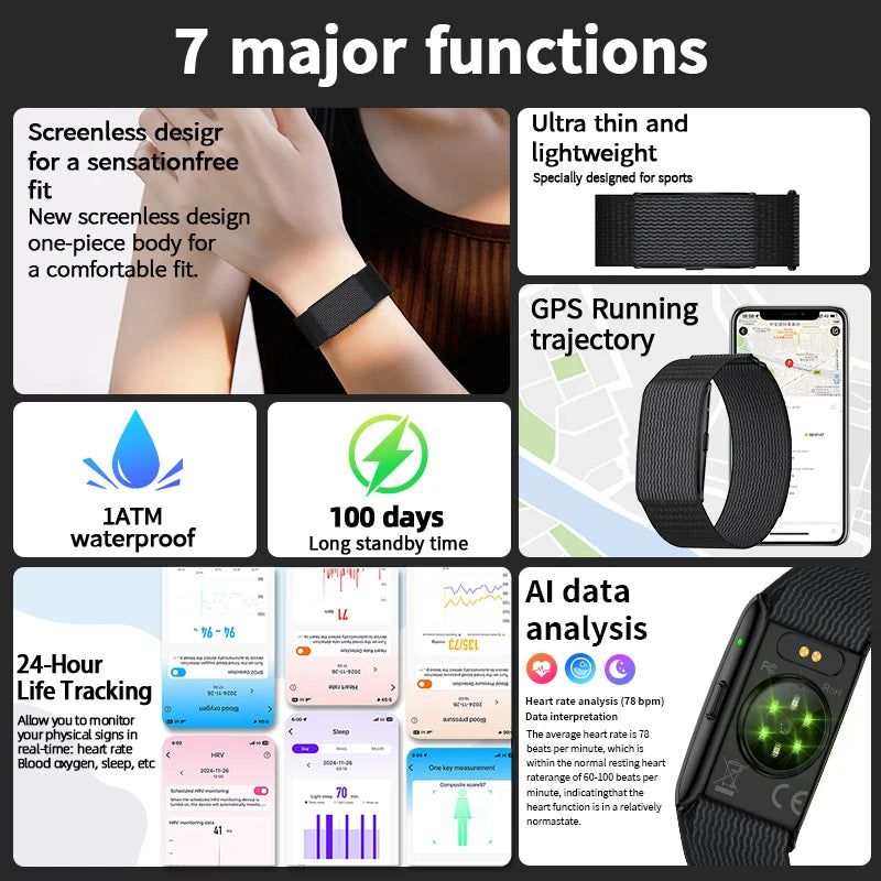 Pulseira Inteligente GPS com Monitor de Saúde e Lembrete de Chamadas