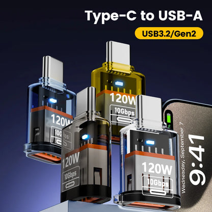 Adaptador OTG Type C para USB A 120W - Carregamento Rápido para iPhone 15/16, MacBook e iPad