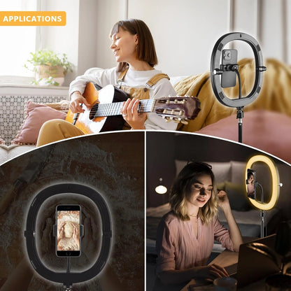 Ring Light LED de 10 Polegadas com Tripé Dobrável de 1,1m + O-Clamp - Iluminação Perfeita para Fotografia, Transmissões Ao Vivo e Maquiagem