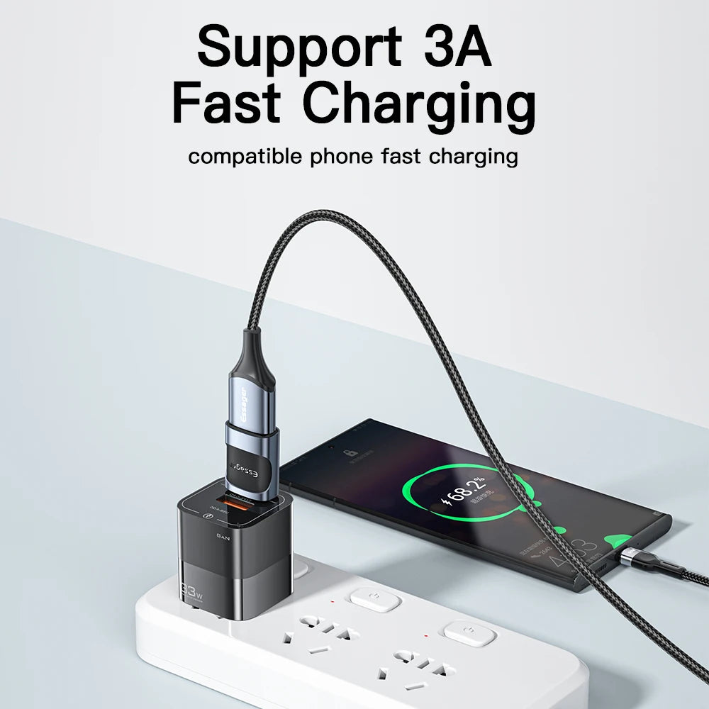 Adaptador OTG Essager USB 3.0 para Type-C - Conector USB A Masculino para Micro USB Type-C Feminino