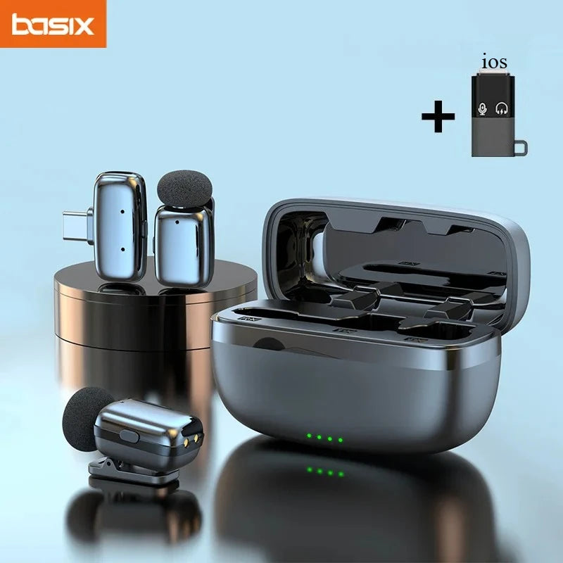 Conjunto de Microfone Lavalier Sem Fio com Estojo de Carregamento - Mini Microfone de Lapela para Gravação de Vídeo e Transmissão Ao Vivo