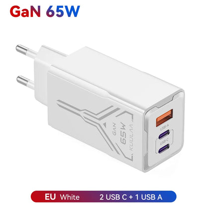 Carregador KUULAA 65W GaN - Carregamento Rápido 4.0 e 3.0 para iPhone 15, 14, 13 Pro Max e Laptops