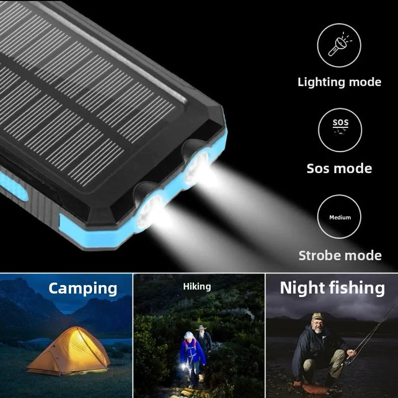 Carregador Portátil Solar à Prova d'Água com Luz de Camping para Aventura e Emergências