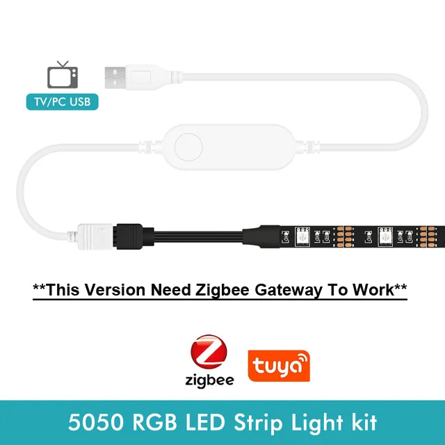 Fita LED RGB Smart Zigbee USB Tuya - Iluminação Inteligente para TV