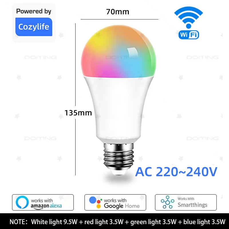 Lâmpada Inteligente WiFi E27 Dimerizável RGBCW 220V