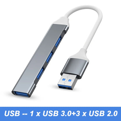 Hub USB 3.0 Type C - Adaptador Multi Splitter com 4 Portas