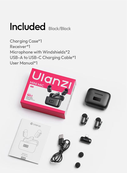 Microfone Lavalier Sem Fio ULANZI para iPhone 17 e 16 e iPad - Microfone 2 em 1 com Estojo de Carregamento