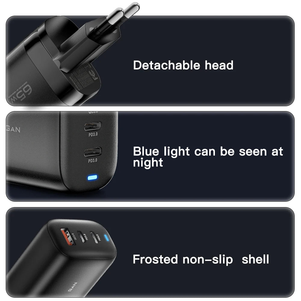 Carregador Essager 65W GaN USB Type C - Carregamento Rápido para Laptops e Smartphones
