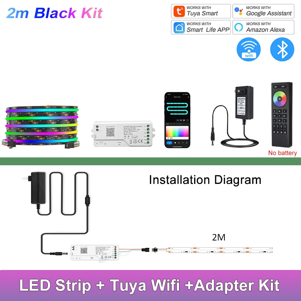 Fita de LED COB RGB Endereçável 1-25M 24V WS2811 com Controle Tuya WiFi