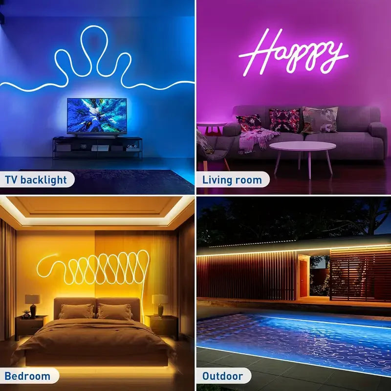 Fita de LED Neon RGB à Prova D'Água 30M DC24V com Sincronização Musical e Controle por App/Controle Remoto