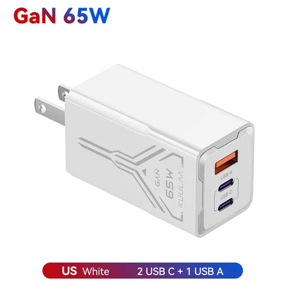 Carregador KUULAA 65W GaN - Carregamento Rápido 4.0 e 3.0 para iPhone 15, 14, 13 Pro Max e Laptops