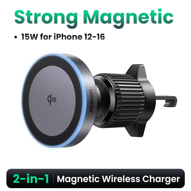Suporte Magnético para Carro com Carregador Sem Fio UGREEN Qi 25W - Ideal para iPhone 17 e 16 Pro Max