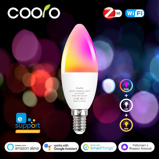 Lâmpada Inteligente Ewelink E14 Wifi Zigbee RGBCW - Compatível com Alexa, Google Home e SmartThings