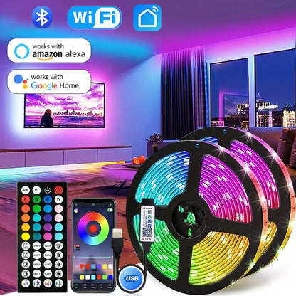 Fita de LED RGB 5050 com Controle Bluetooth e Wi-Fi - Iluminação de Ambiente