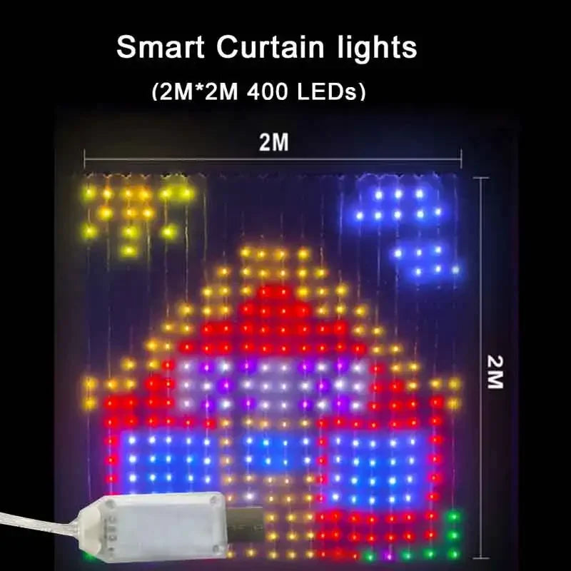 Luzes de Cortina Inteligentes 400 LEDs com Controle via App Bluetooth