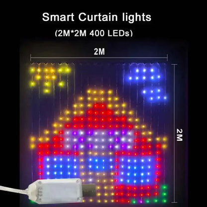 Luzes de Cortina Inteligentes 400 LEDs com Controle via App Bluetooth