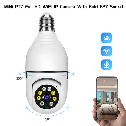 Câmera de Segurança WiFi 1080P HD com Lâmpada E27 - Monitoramento Interno e Externo