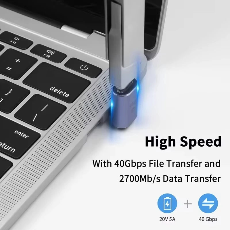 Adaptador USB4.0 40Gbps OTG USB-C 90 Graus - Conversor Rápido de Carregamento 100W 5A