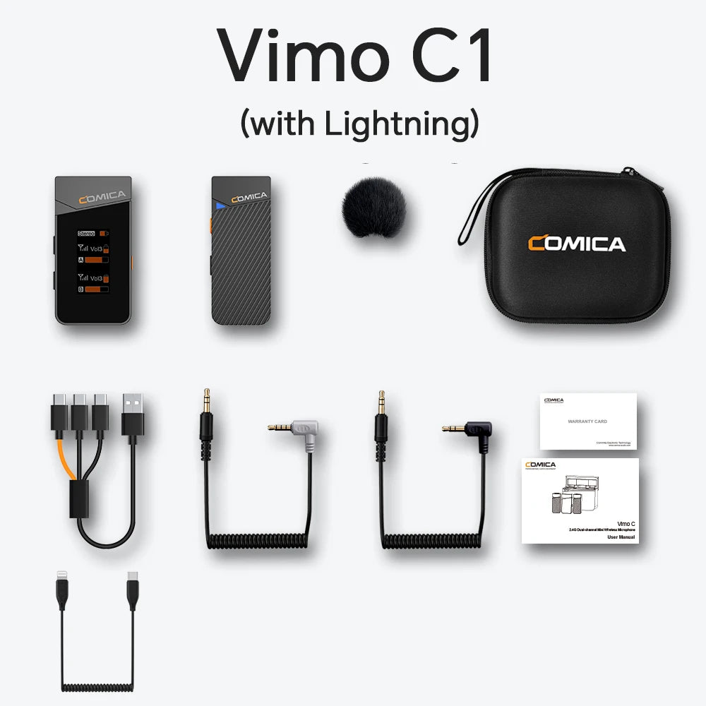 Microfone Lavalier Sem Fio COMICA Vimo C 2.4G com Estojo de Carregamento