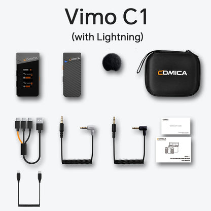 Microfone Lavalier Sem Fio COMICA Vimo C 2.4G com Estojo de Carregamento