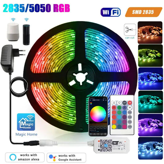 Fita de LED Auto-Adesiva 12V RGB com Wi-Fi e Bluetooth - 5M, 15M e 20M