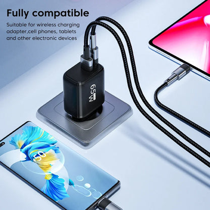Carregador Rápido PD 65W GaN 2 em 1 - Plugue EU com Duas Portas USB Type C