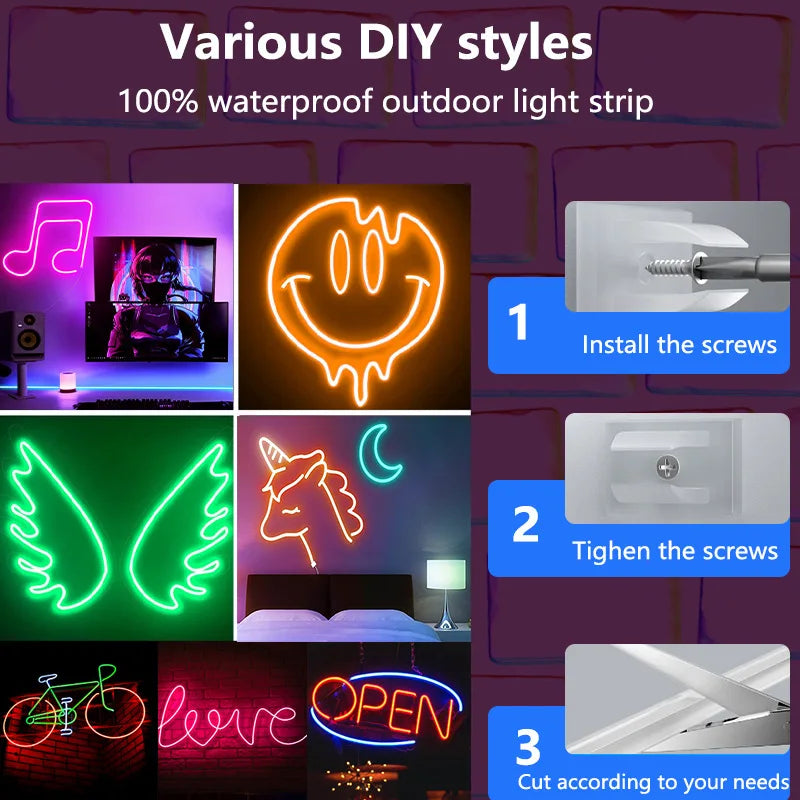 Fita de LED Neon TUYA 5V com Controle por App e Sincronização Musical