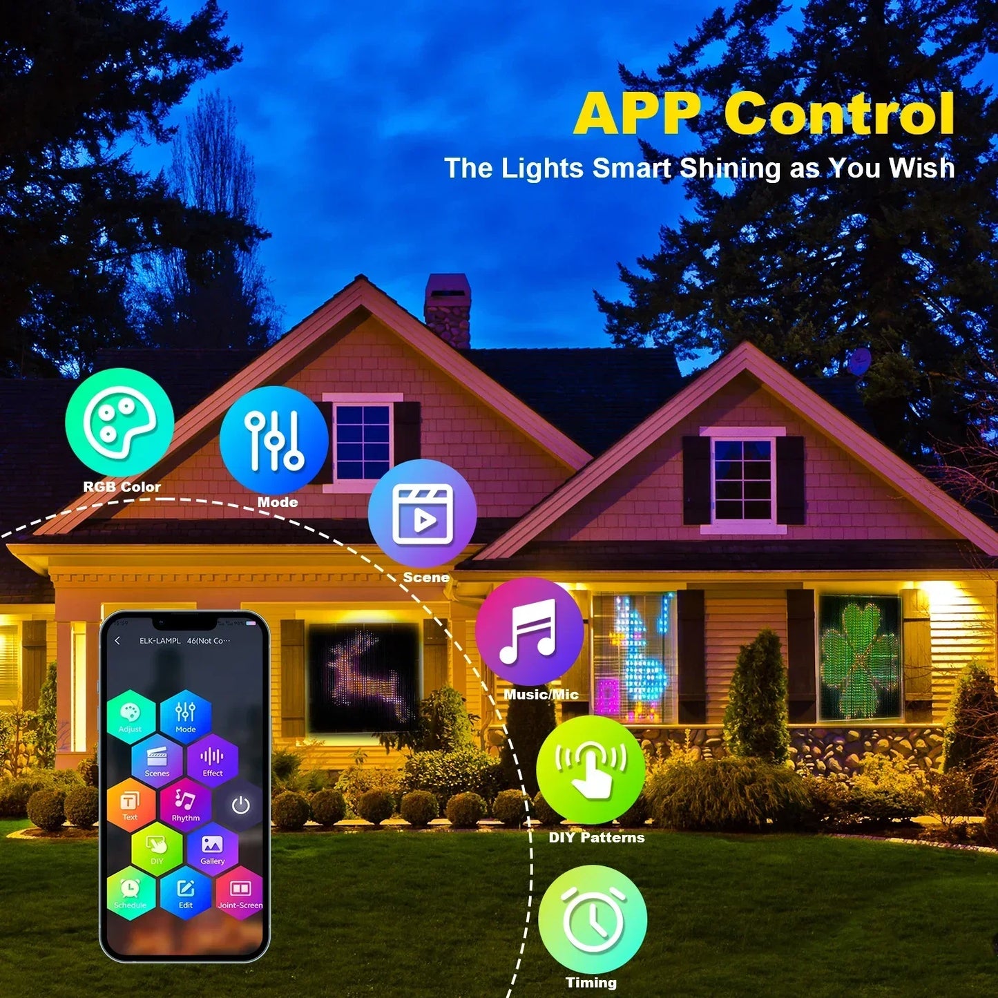 Luzes de Cortina Inteligentes 400 LEDs com Controle via App Bluetooth