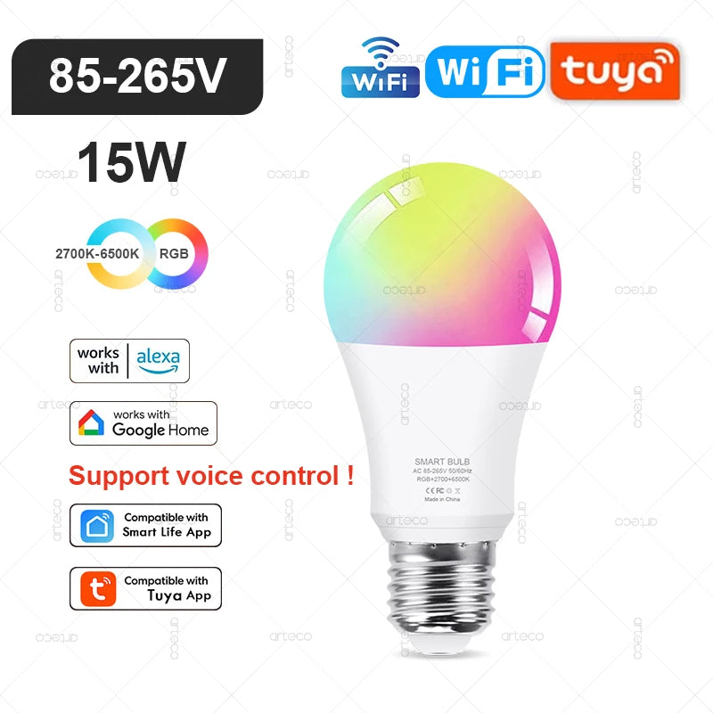 Lâmpada Inteligente Tuya E27 E14 GU10 WiFi Zigbee Bluetooth - LED Dimmable RGB 2700-6500K