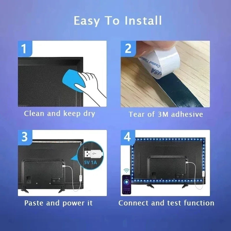 Fita de LED RGB 5050 com Controle Bluetooth e Wi-Fi - Iluminação de Ambiente