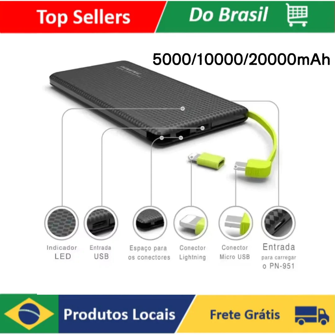 Power Bank Portátil 5000/10000/20000mAh - Carregador Rápido para Celular