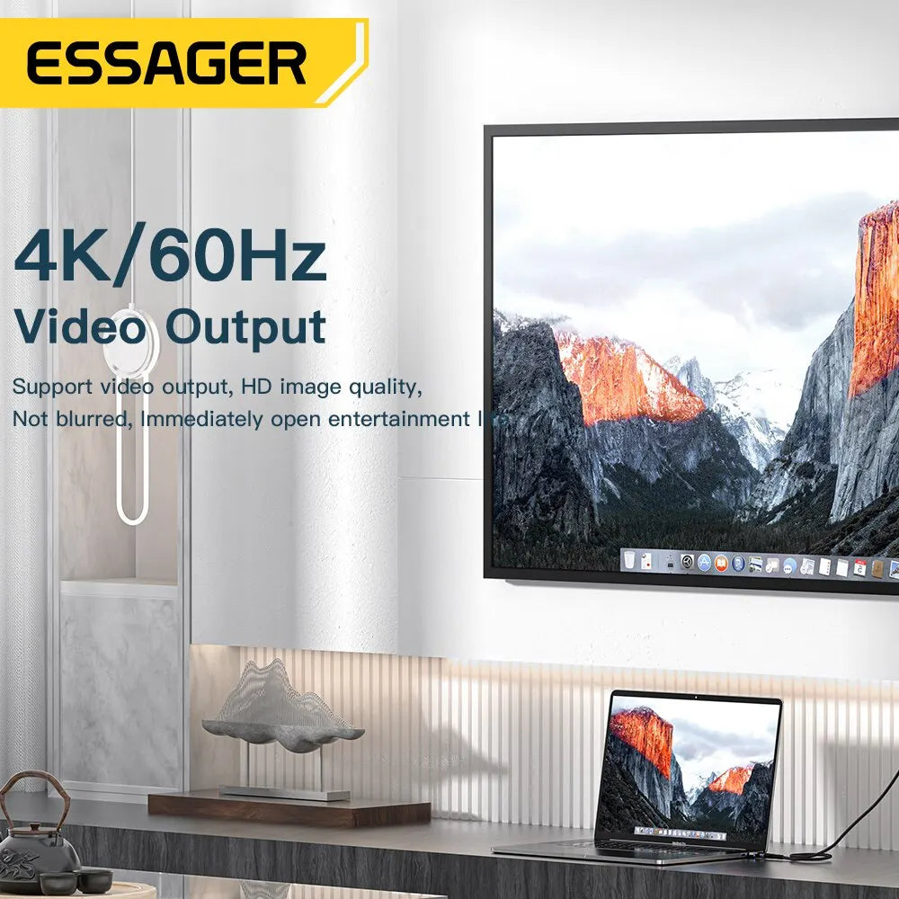 Adaptador Magnético USB-C Essager PD 100W - Carregamento Rápido e Sincronização de Dados 20Gbps