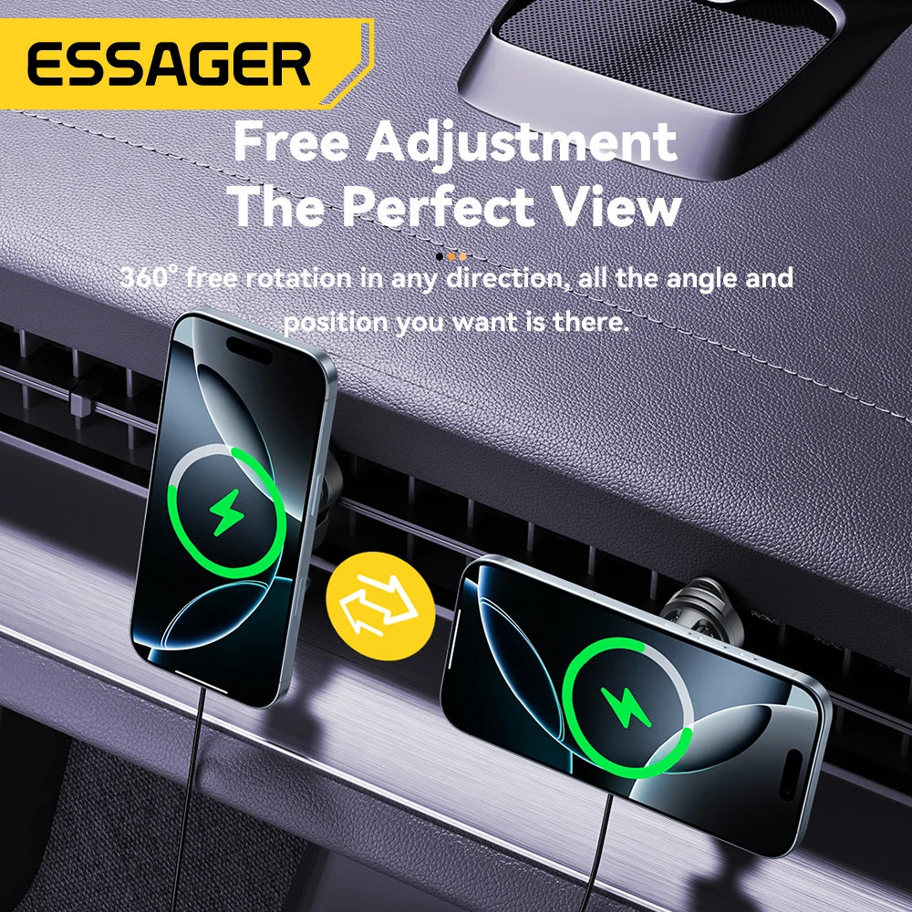 Carregador Veicular Magnético Essager 15W com Suporte Ajustável 360°