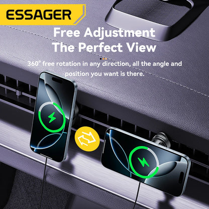 Carregador Veicular Magnético Essager 15W com Suporte Ajustável 360°