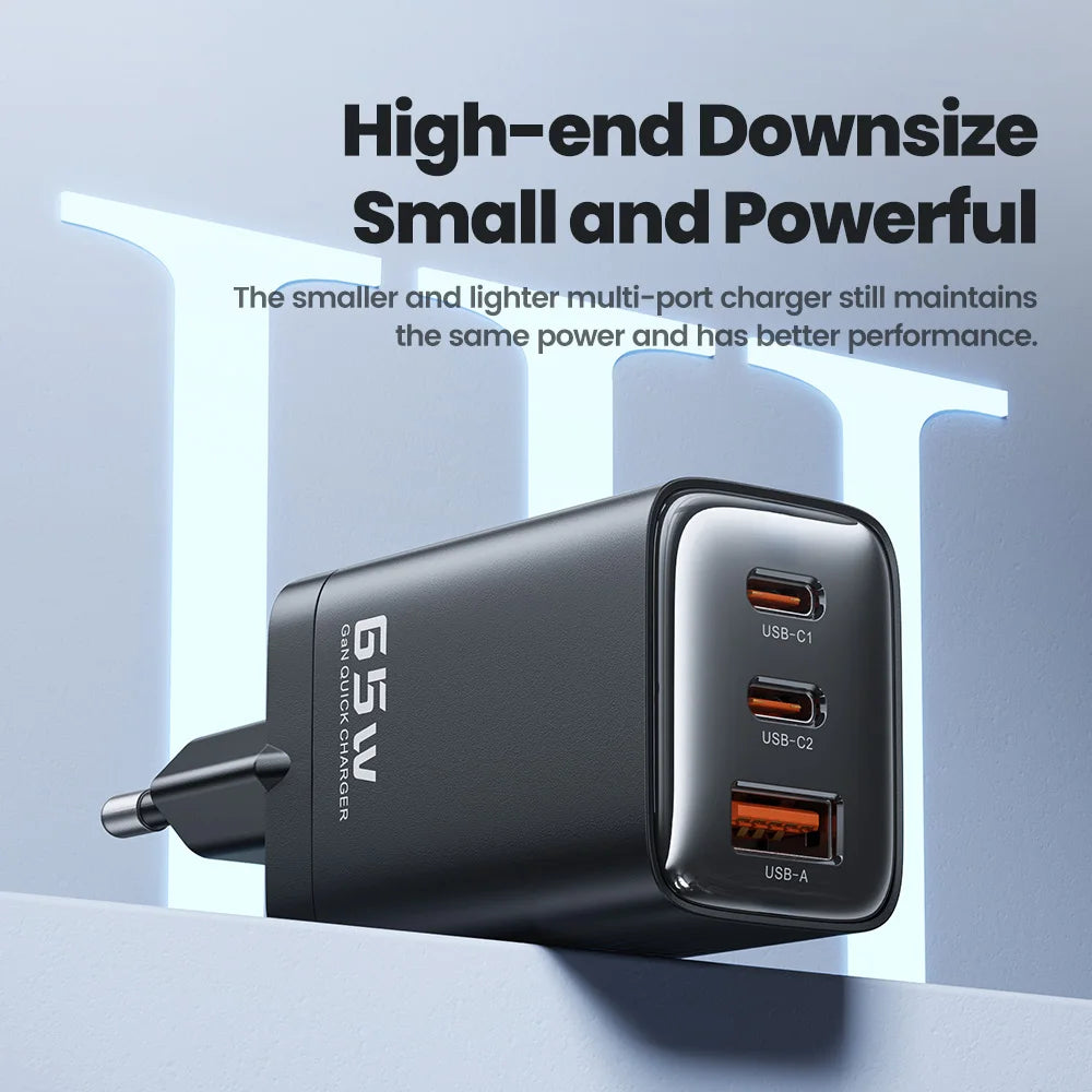 Carregador Toocki GaN 65W USB Type C - Carregamento Rápido para iPhone e Samsung