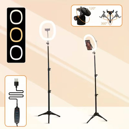 Ring Light LED de 10 Polegadas com Tripé Dobrável de 1,1m + O-Clamp - Iluminação Perfeita para Fotografia, Transmissões Ao Vivo e Maquiagem
