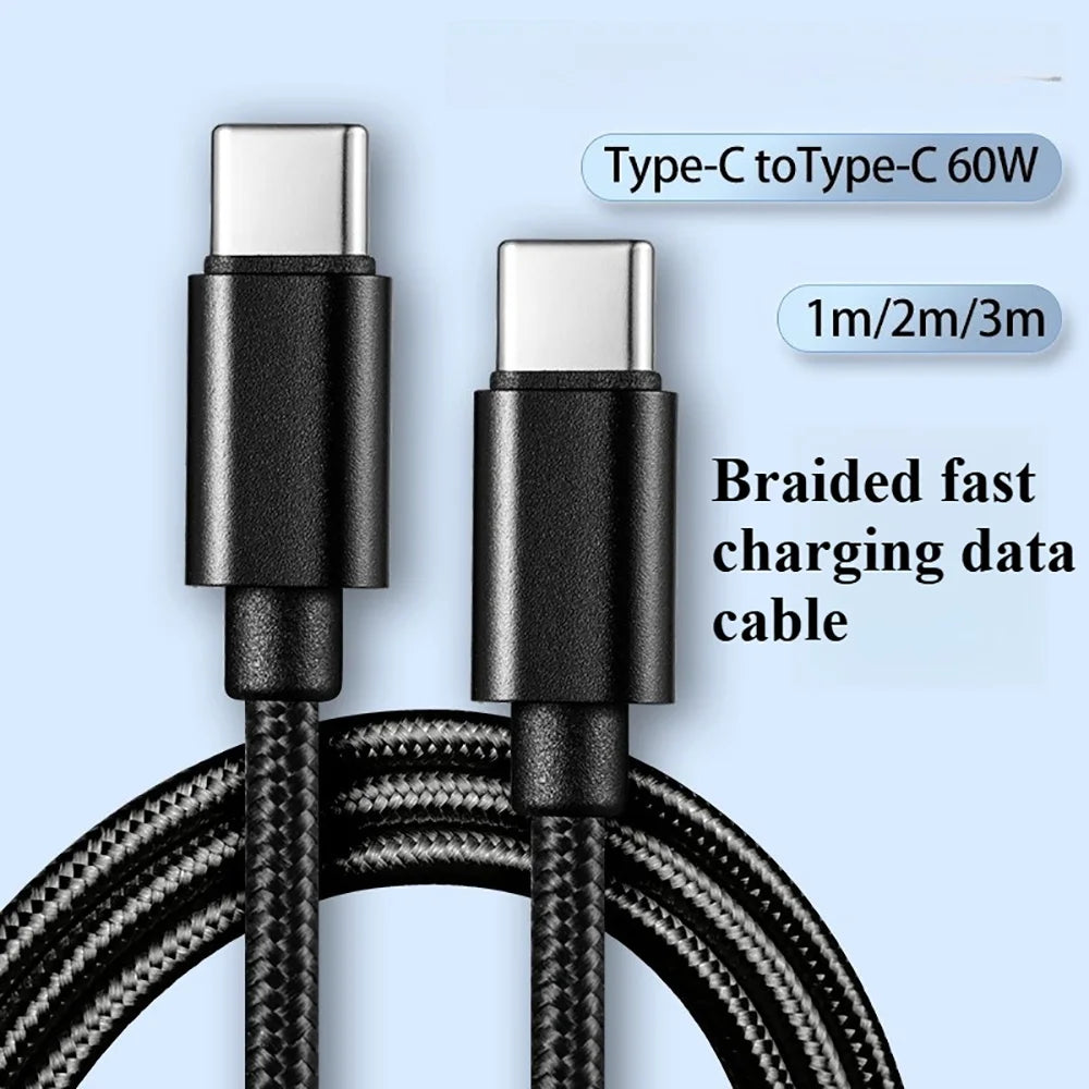 Cabo USB-C para USB-C Trançado em Nylon 66W - Carregamento Rápido