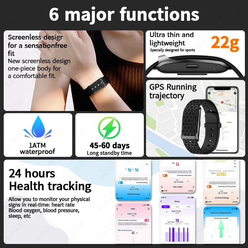 Relógio Inteligente Fitness para Homens e Mulheres - Monitor de Frequência Cardíaca e Pressão Arterial
