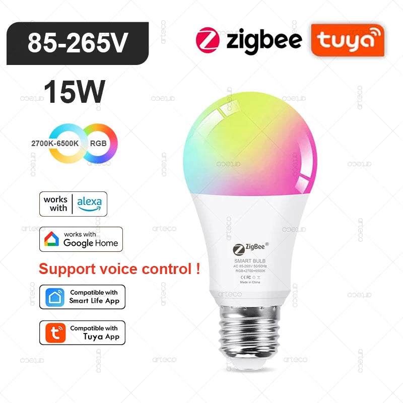 Lâmpada Inteligente Tuya E27 E14 GU10 WiFi Zigbee Bluetooth - LED Dimmable RGB 2700-6500K