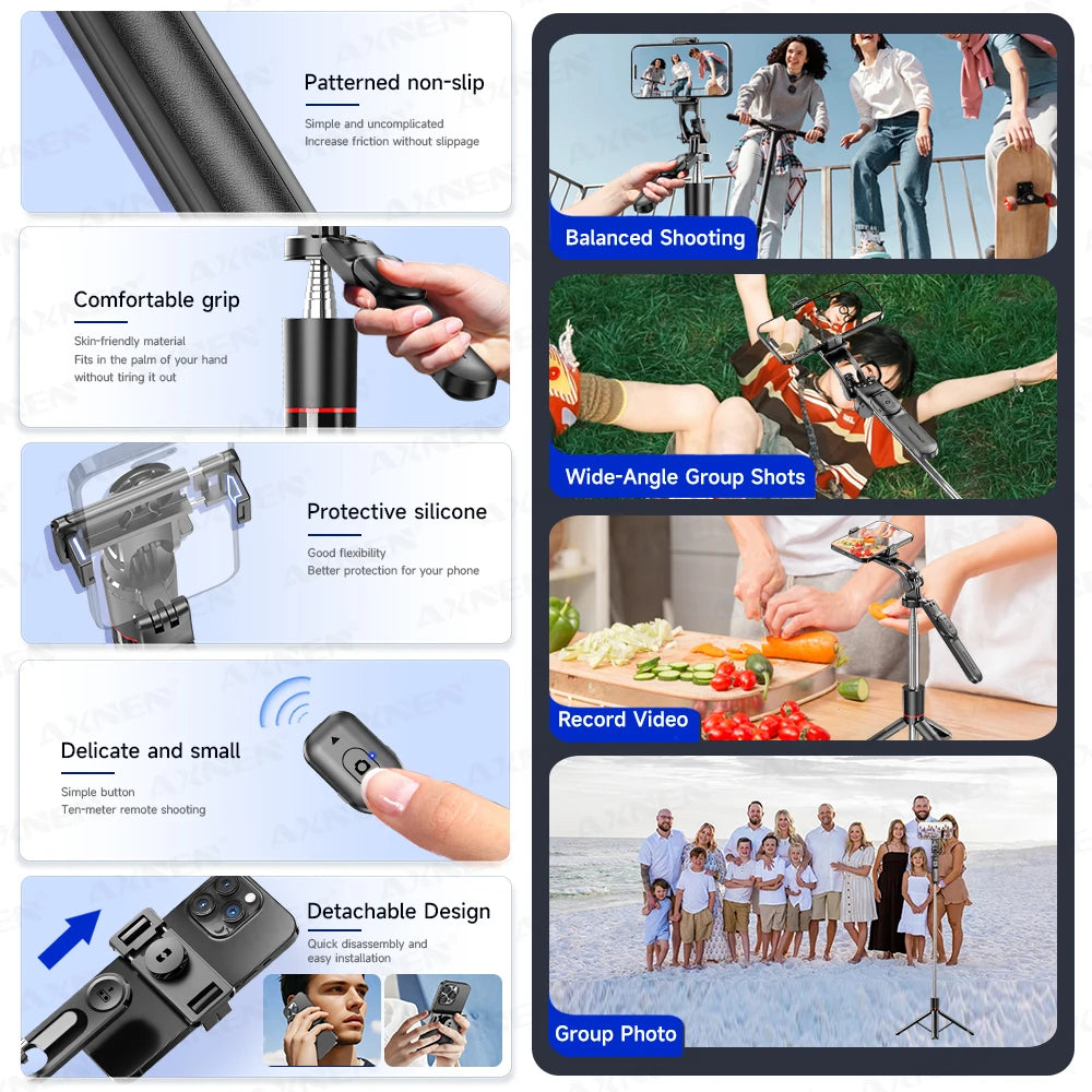 F16 Bastão de Selfie Tripé com 1708mm de Comprimento, 8 Seções, Controle Remoto Bluetooth, Rotação 360°, Interface 1/4 para Câmera de Smartphone e Vlog