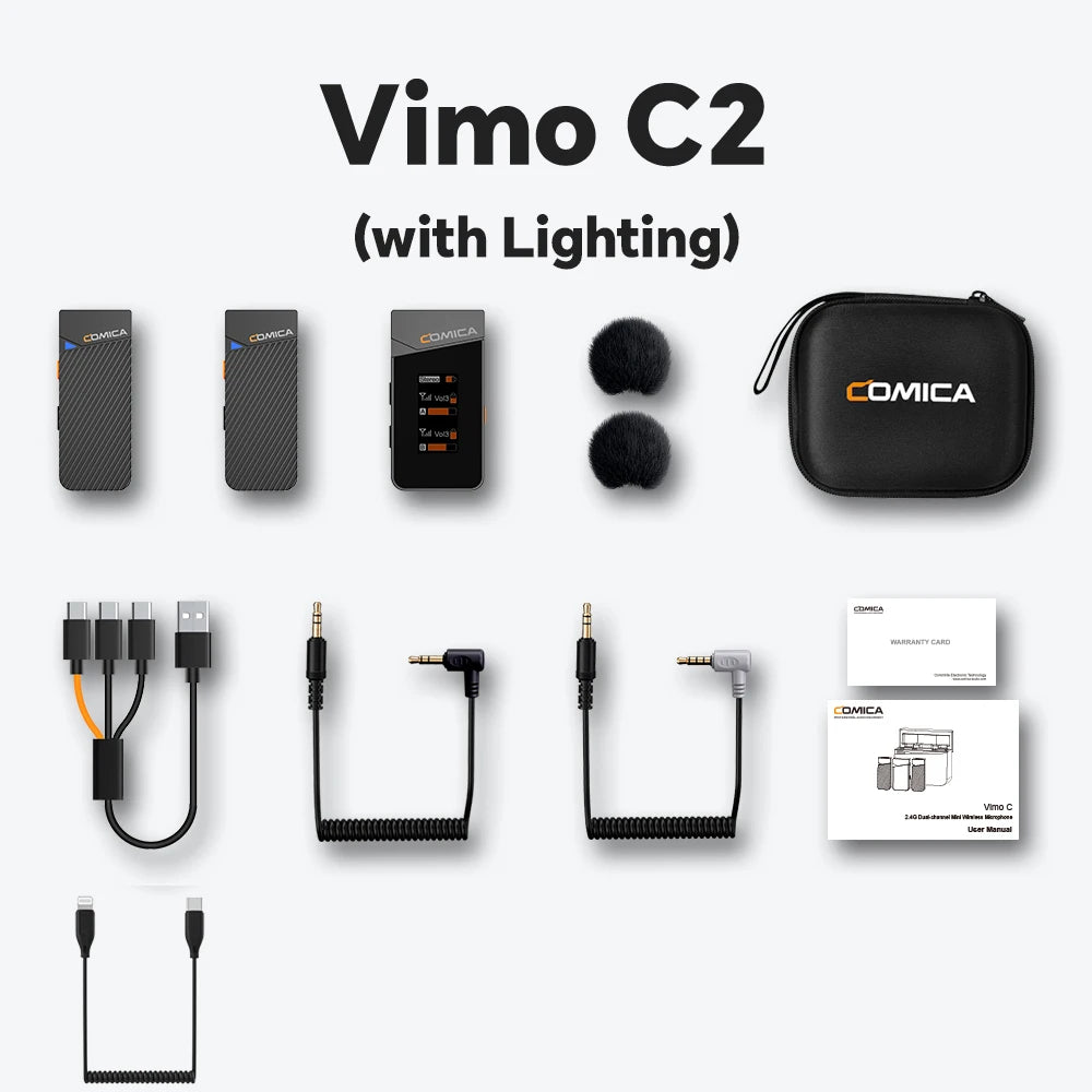 Microfone Lavalier Sem Fio COMICA Vimo C 2.4G com Estojo de Carregamento